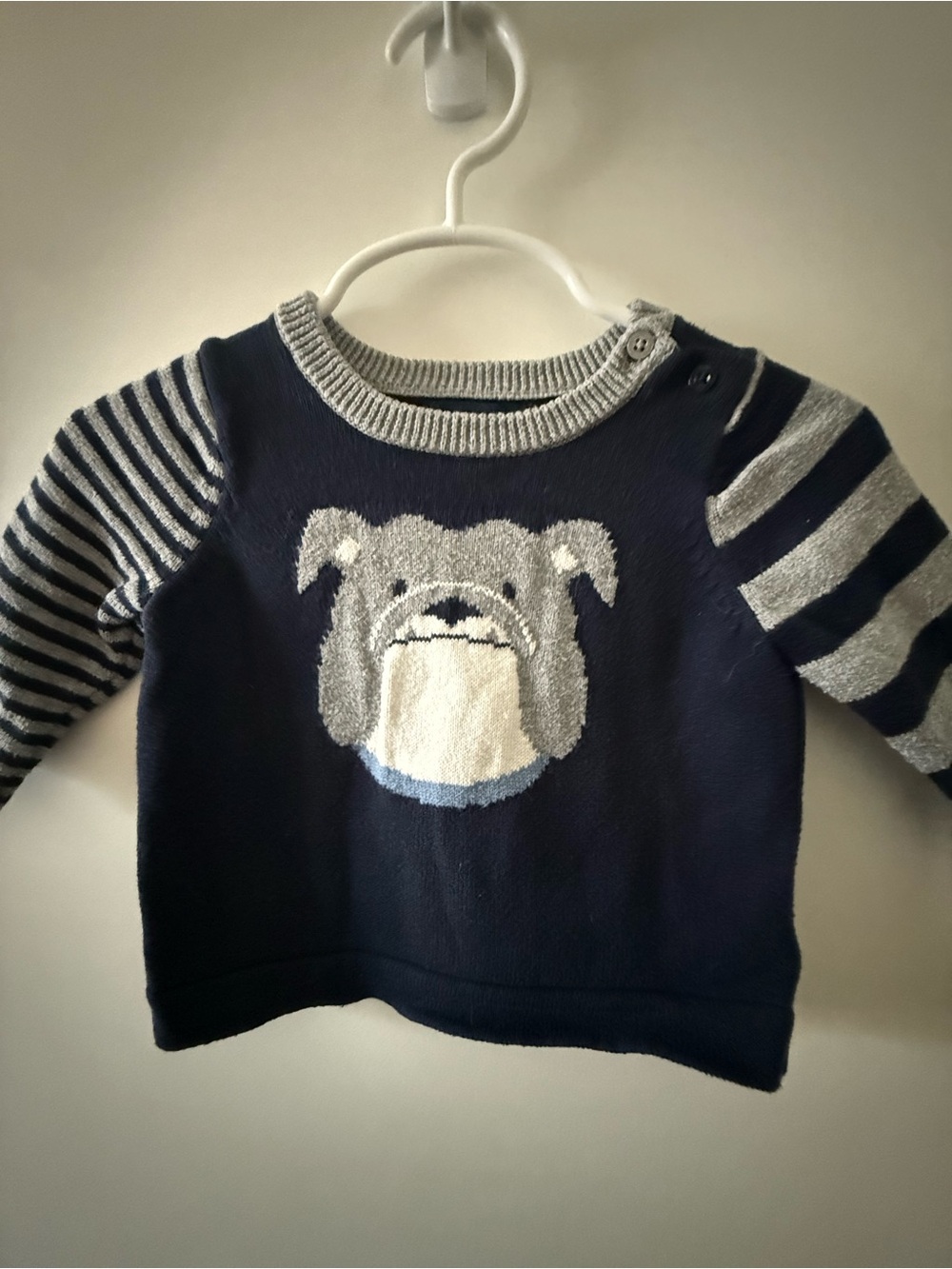 GAP Navy and Gray Bulldog Knit Sweater for Kids